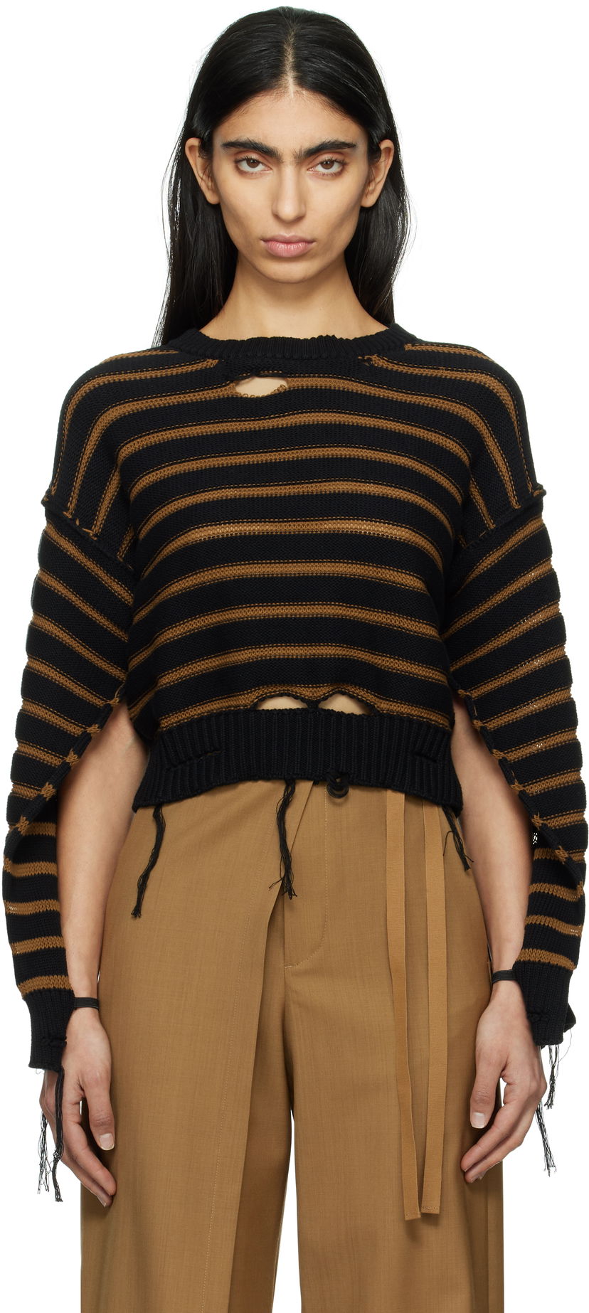 Sweater Maison Margiela MM6 Maison Margiela Striped Distressed Crewneck Sweater Flerfarvet | S52HL0042 M13080