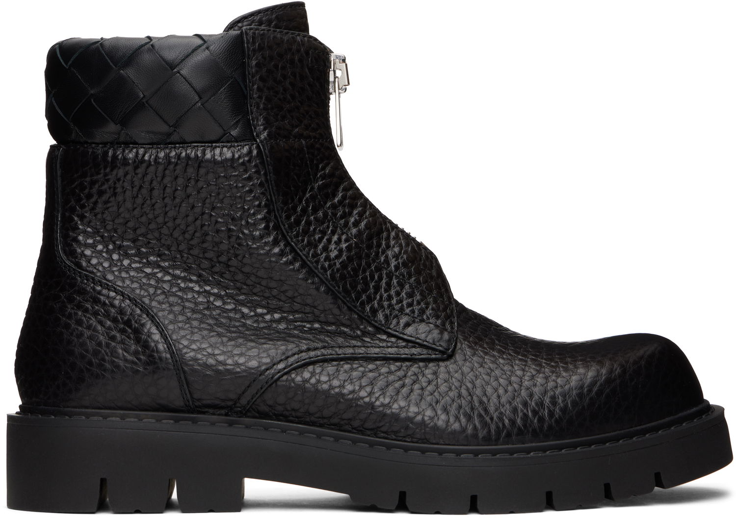 Sneakers og sko Bottega Veneta Haddock Textured Leather Front-Zip Woven Collar Ankle Boots Sort | 796449 V4EP0 1000, 0