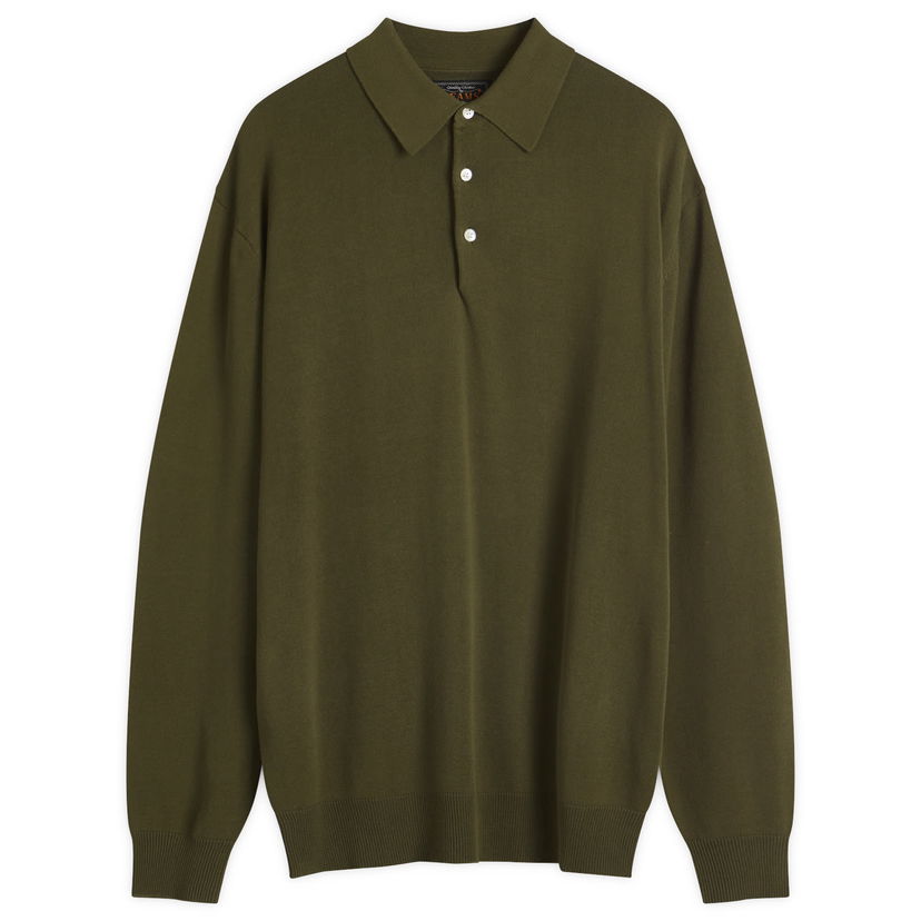 Sweater BEAMS Beams Plus 12g Knit Long Sleeve Polo Shirt, Size Large Grøn | 3812-0005-156-67