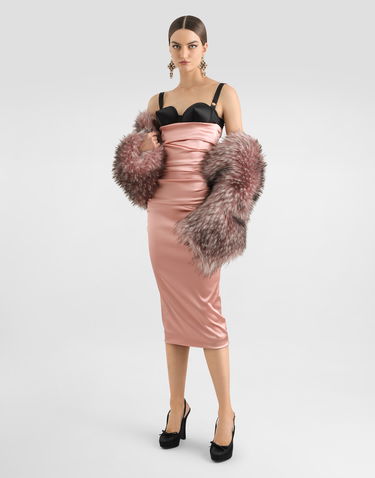 Kjole Dolce & Gabbana Dolce & Gabbana Draped Satin Calf-Length Dress with Bra-Style Cups Lyserød | F6TUQTFURADM2037, 1