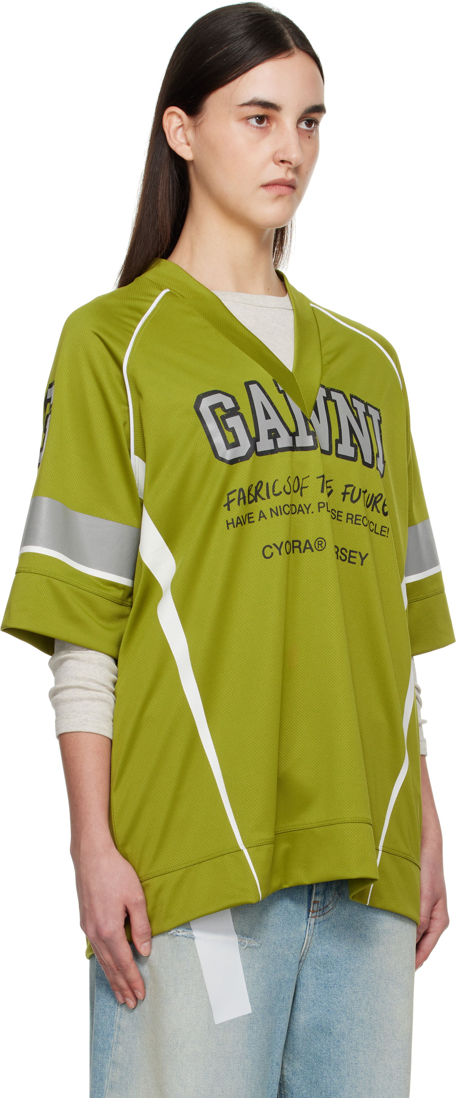 Jersey GANNI GANNI Future Mesh Oversized T-Shirt Grøn | T4299, 1