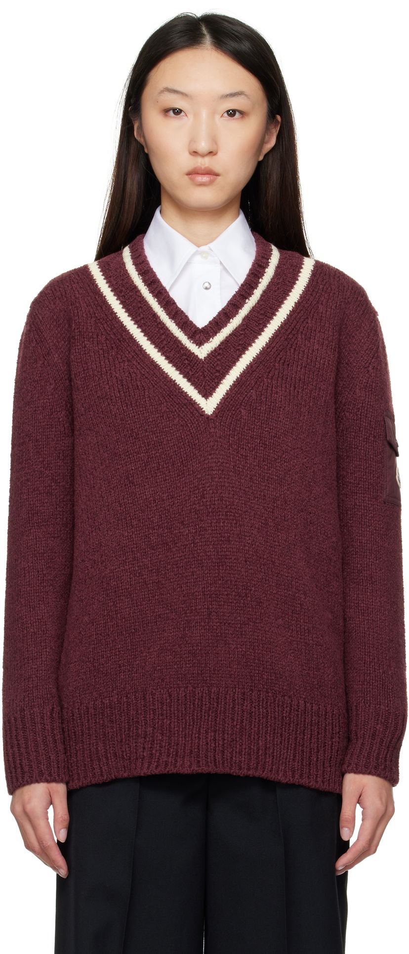Sweater Moncler Moncler Padded V-Neck Sweater Bourgogne | K20939D00001M5493