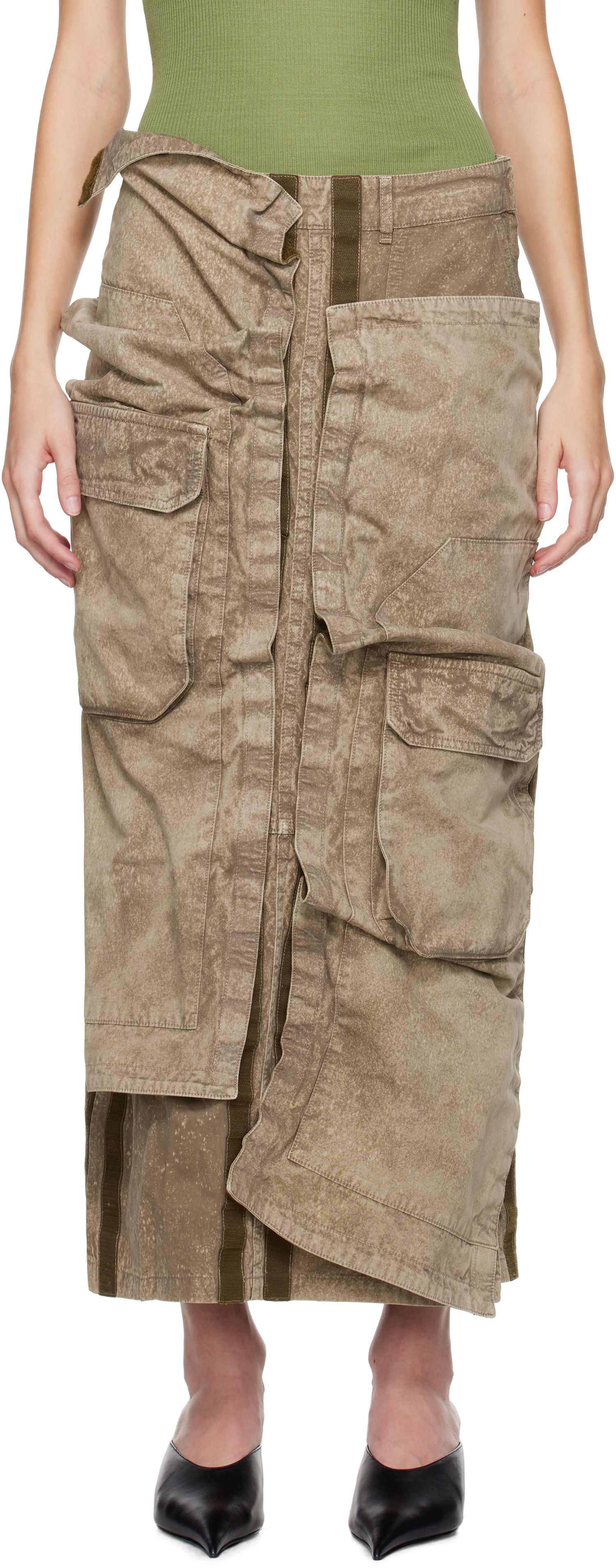 Nederdel Y/PROJECT Khaki Cargo Pocket Midi Skirt Beige | 103SK001, 0
