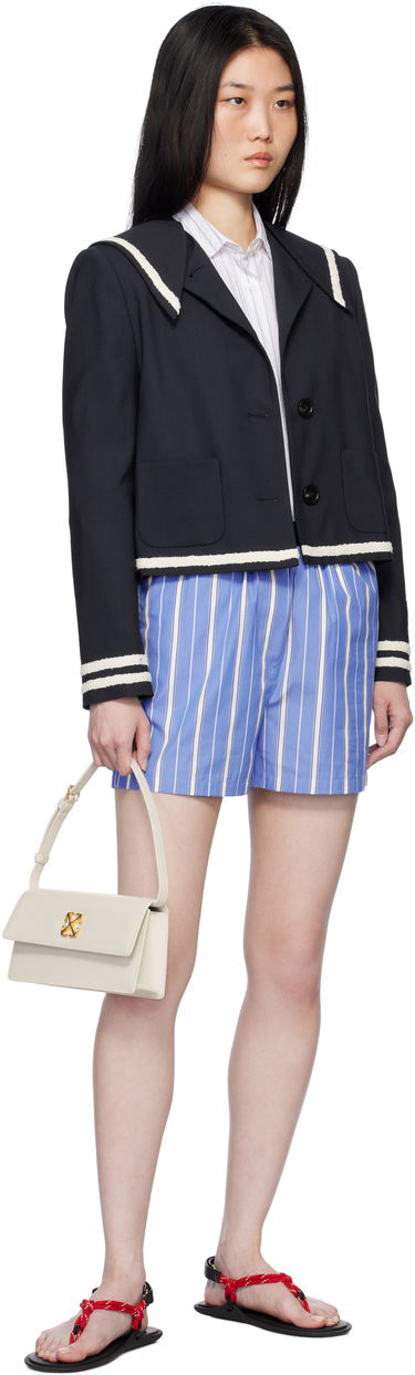 Jakke MSGM MSGM Sailor Collar Cropped Jacket Mørkeblå | 3841MDG02 257127, 3