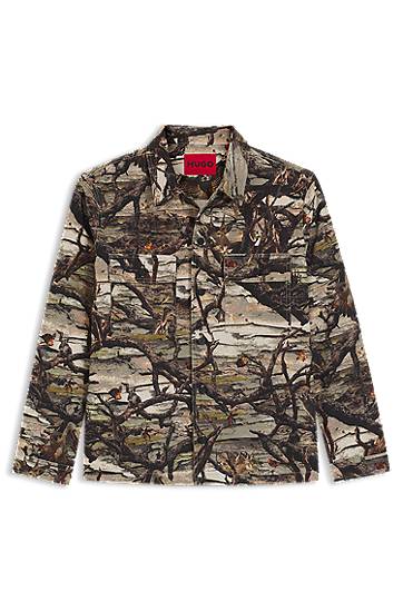 Skjorte BOSS Oversized-fit Camouflage Print Cotton Canvas Shirt Flerfarvet | 50549747