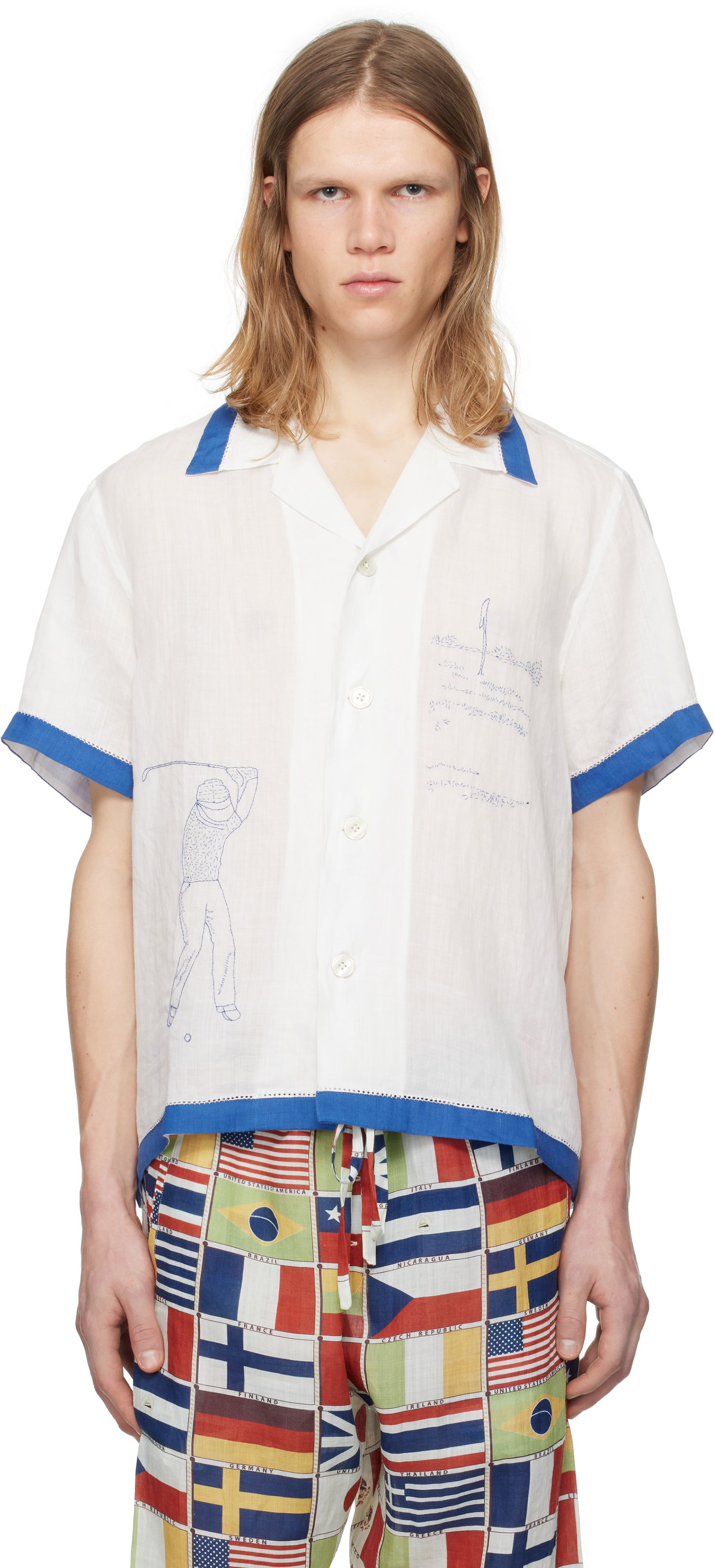 Skjorte Bode Bode Club Champion Linen Golf Print Shirt Hvid | MRS25SH008, 0