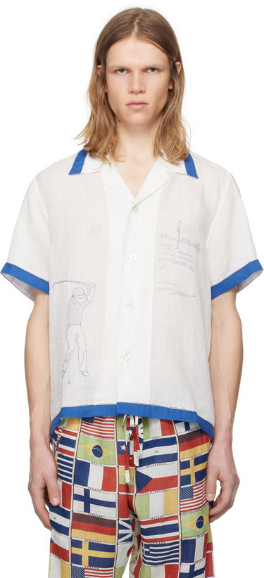 Skjorte Bode Bode Club Champion Linen Golf Print Shirt Hvid | MRS25SH008, 0