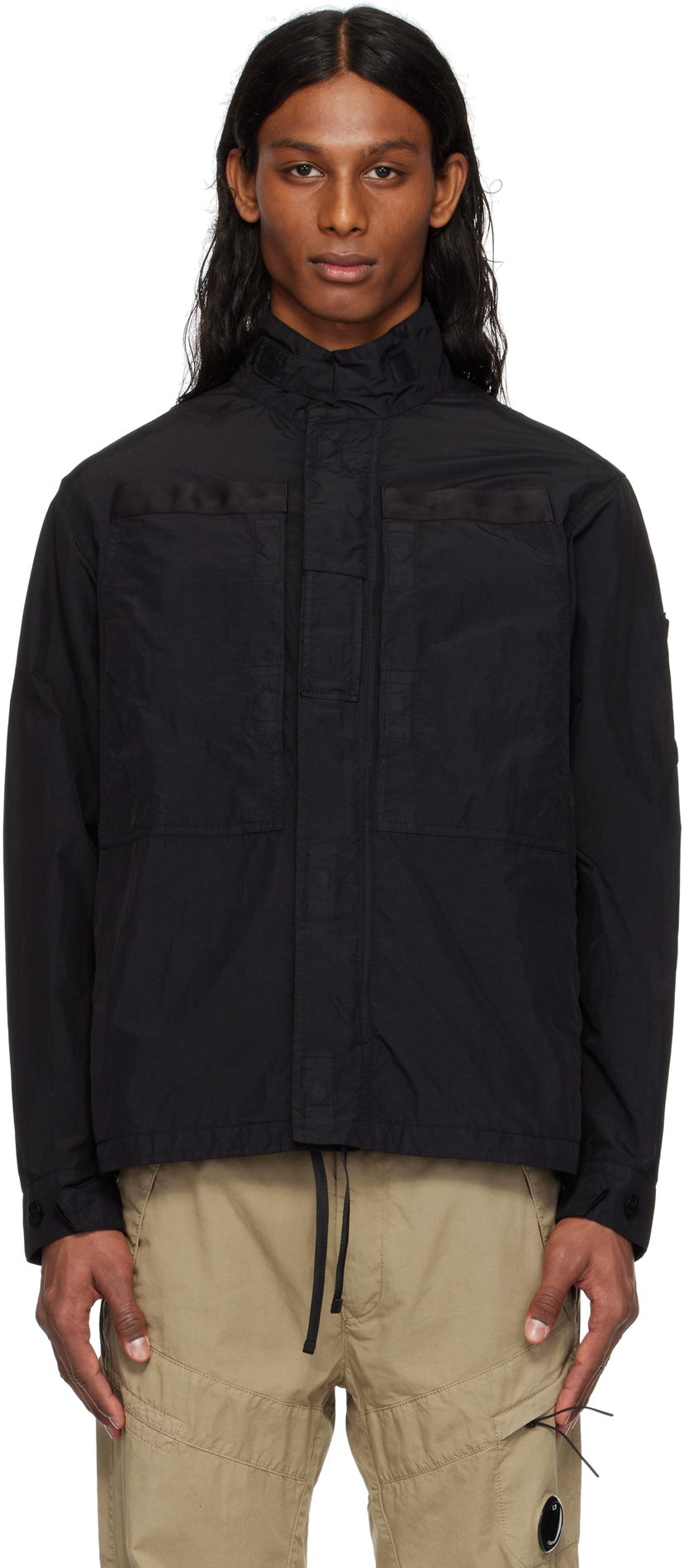 Vindjakke C.P. Company C.P. Company Flatt Nylon Lens Overshirt Sort | 18CMOS081A-005991G