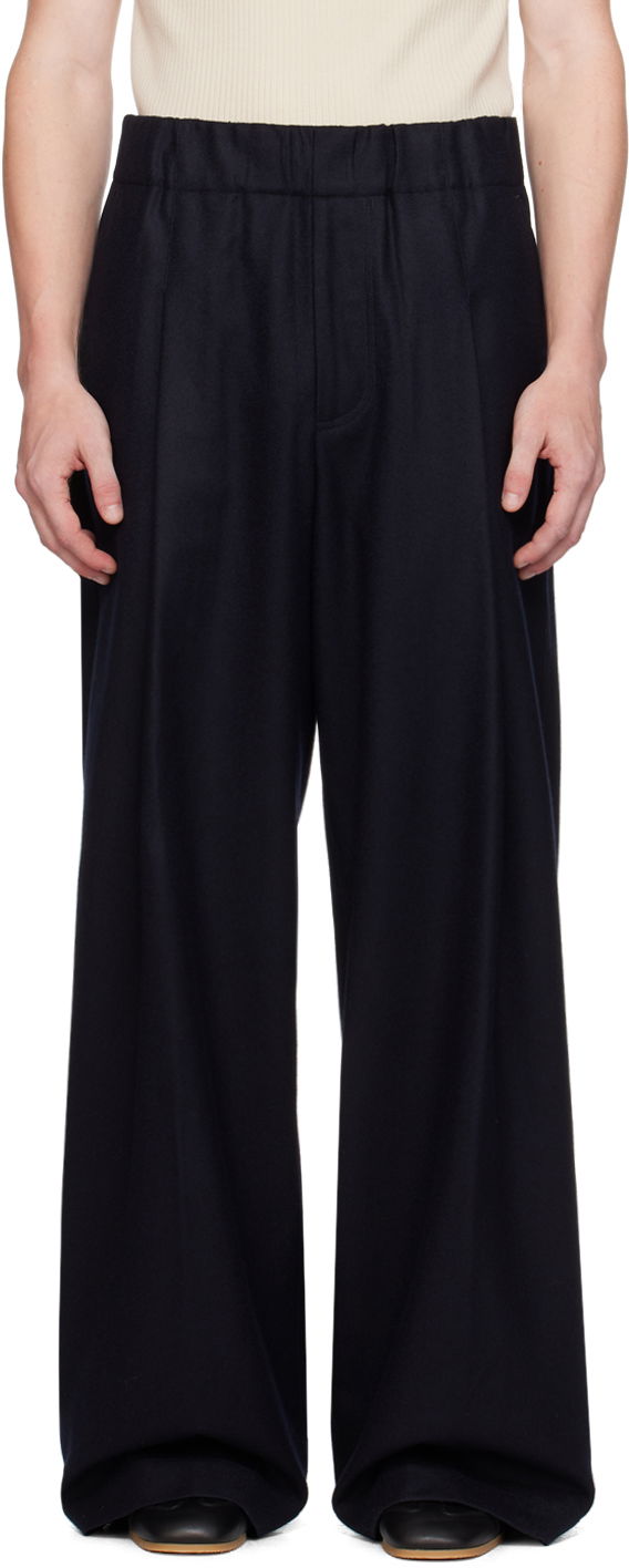 Bukser Dries Van Noten Navy Wide Wool Trousers Sort | 242-020938-9211