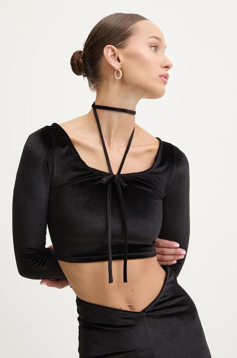 Crop top Fiorucci Long Sleeve Velvet Crop Top Sort | W01FMTLO115VR01BK01