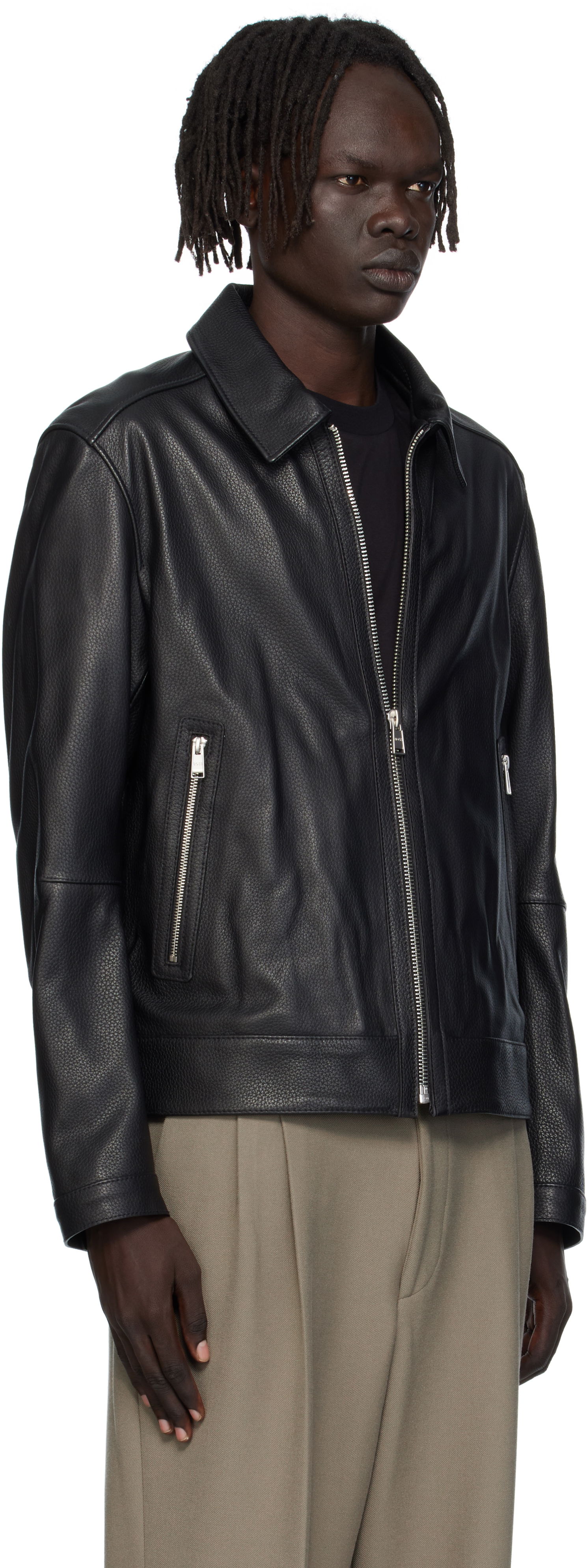 Jakke BOSS Regular-Fit Leather Jacket with Zip Closure Brun | 50543214, 1