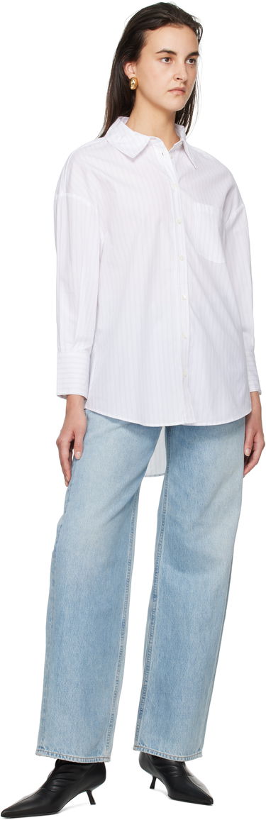 Skjorte Anine Bing Striped Oversized Cotton Shirt Hvid | A-07-10543-MTL31, 3