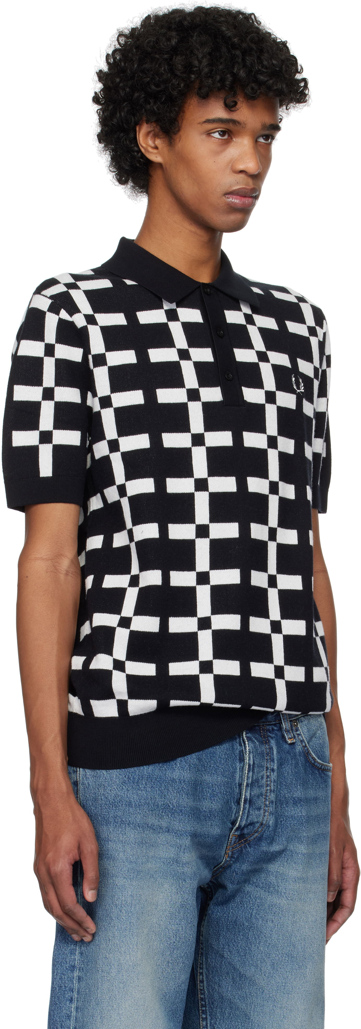 Polo skjorte Fred Perry Fred Perry Geometric Jacquard Knit Polo Sort | K9719, 1