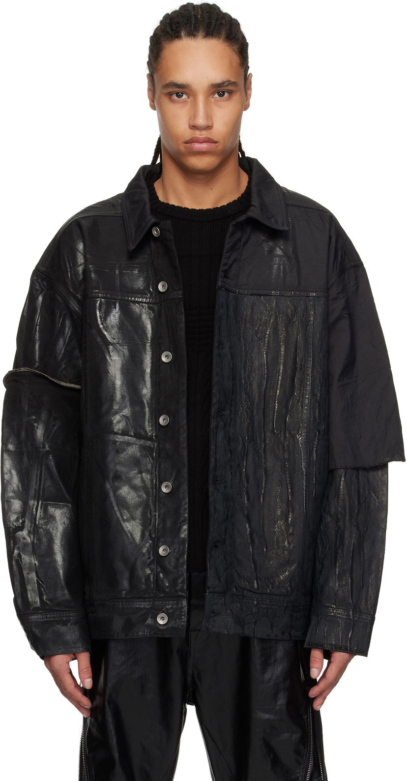 Jakke Rick Owens Rick Owens DRKSHDW Hollywood Jumbo Worker Denim Jacket Sort | DU01E3761 COMW1
