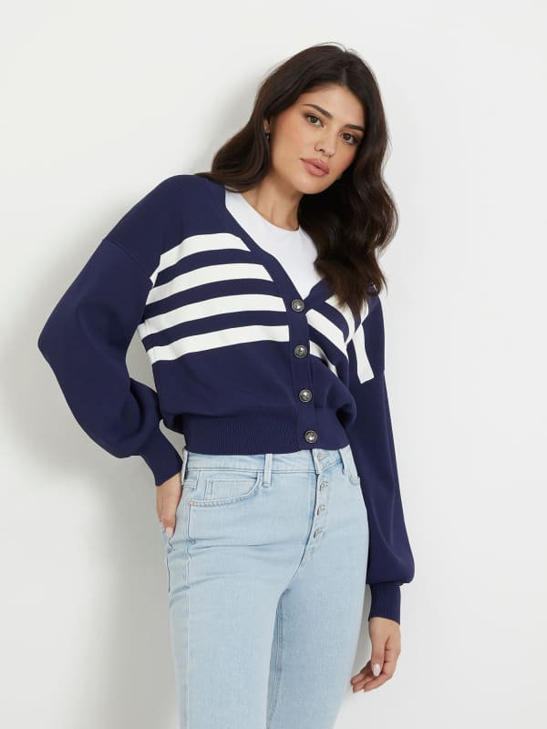 Sweater GUESS Logo Embroidery Cardigan Mørkeblå | W4GR40Z3DY0, 0