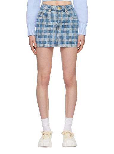 Nederdel AMI Gingham Denim Miniskirt Turkis | FSK011.DE0010