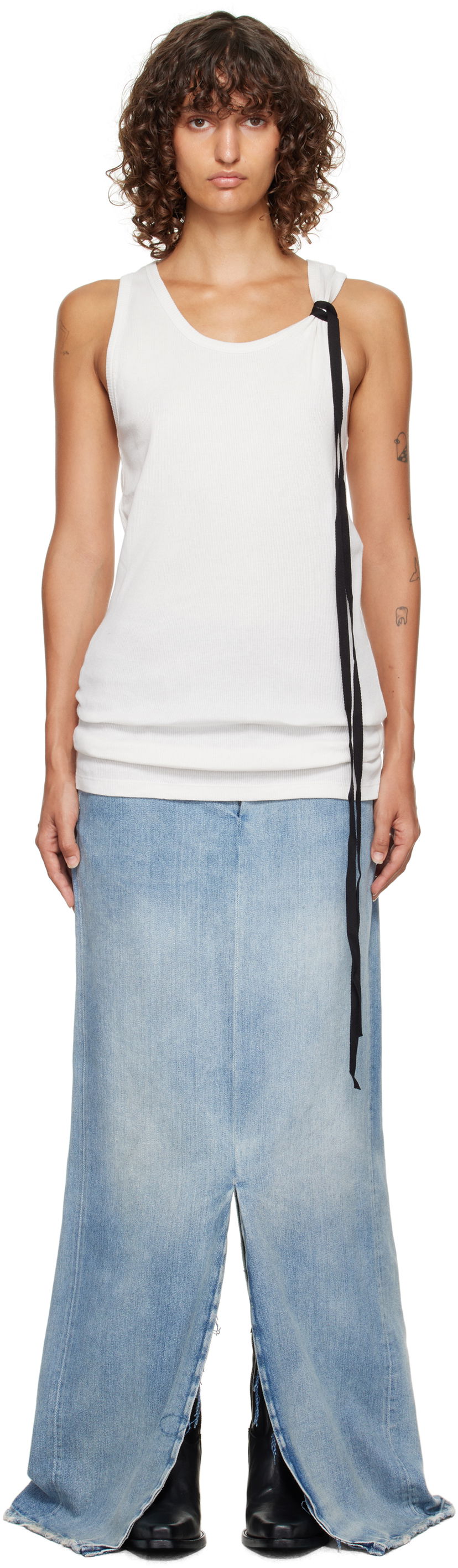 Tanktop Ann Demeulemeester Ann Demeulemeester Seva Ribbed Tank Top Hvid | 2520-W-JTO20-FA659-003