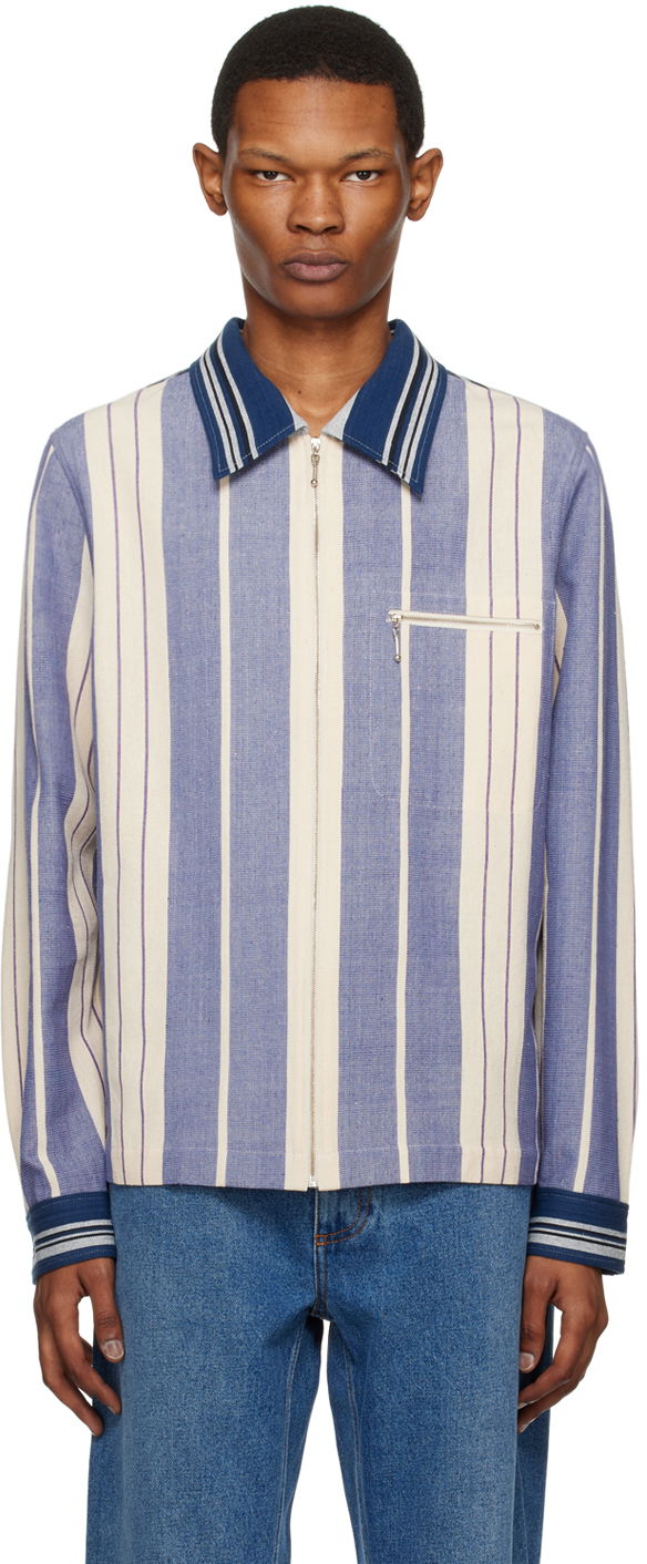 Skjorte Wales Bonner Wales Bonner Striped Zip Jacket Blå | MS23SH04-CO12-5990