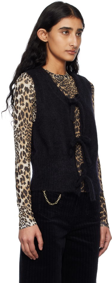 Sweater GANNI Ganni Tie-Front Knit Vest Sort | K2514, 1