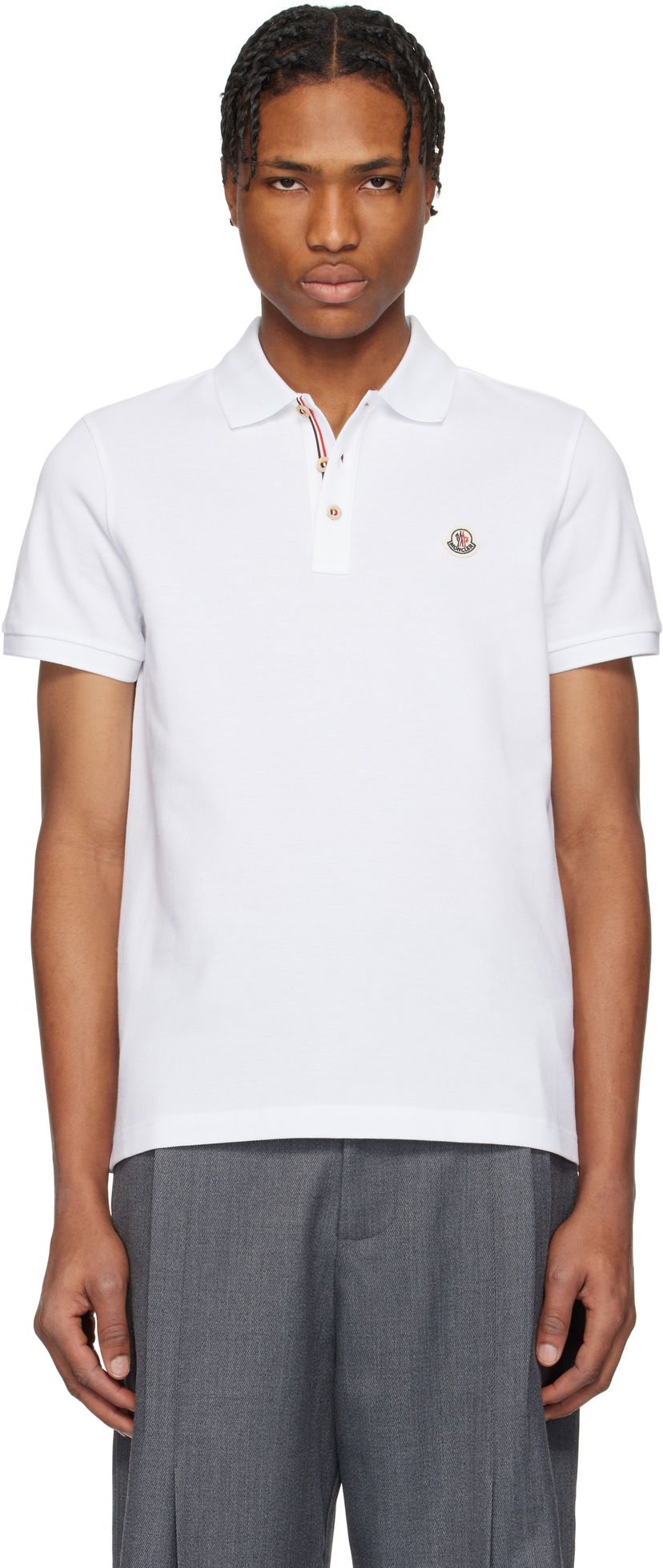 Polo skjorte Moncler Moncler Logo Patch Cotton Polo Hvid | K10918A0003084556