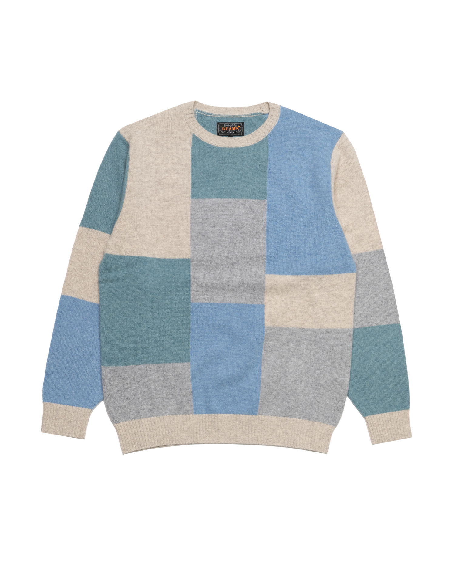 Sweater BEAMS Beams+ Crew Block Pattern Sweater Flerfarvet | 38150231103-70, 0