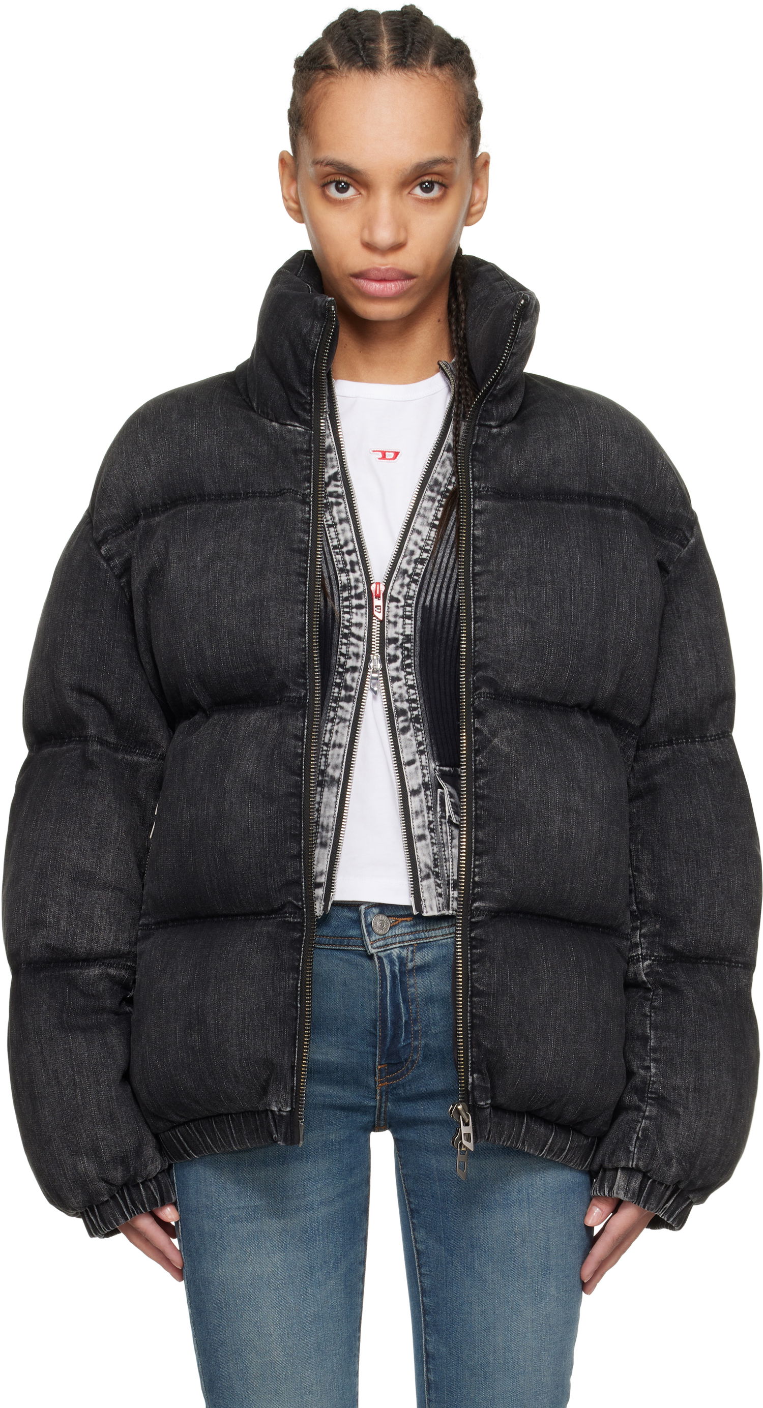 Puffer jakke Diesel Diesel W-Mons-A Denim Puffer Jacket Sort | A16077 0ABCB, 0