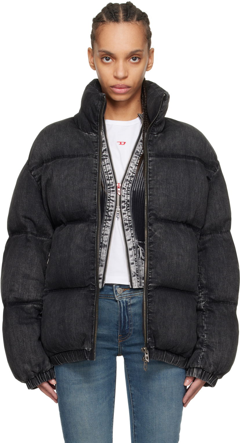 Puffer jakke Diesel Diesel W-Mons-A Denim Puffer Jacket Sort | A16077 0ABCB