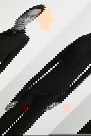 Sweater HELIOT EMIL Heliot Emil Knitted Full-Zip Hooded Cardigan Sort | AW25.M.07.085.BLK01, 0