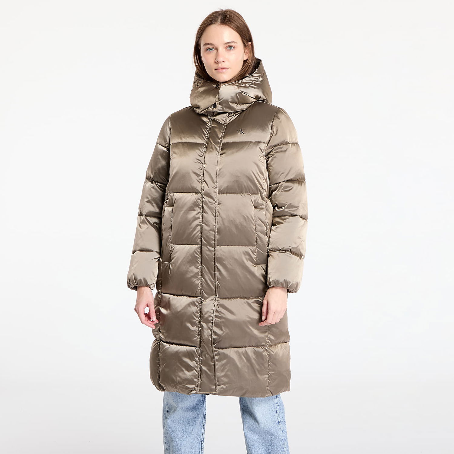 Puffer jakke CALVIN KLEIN Shiny Satin Puffer Coat Brindle Beige | J20J224617 PAV, 0