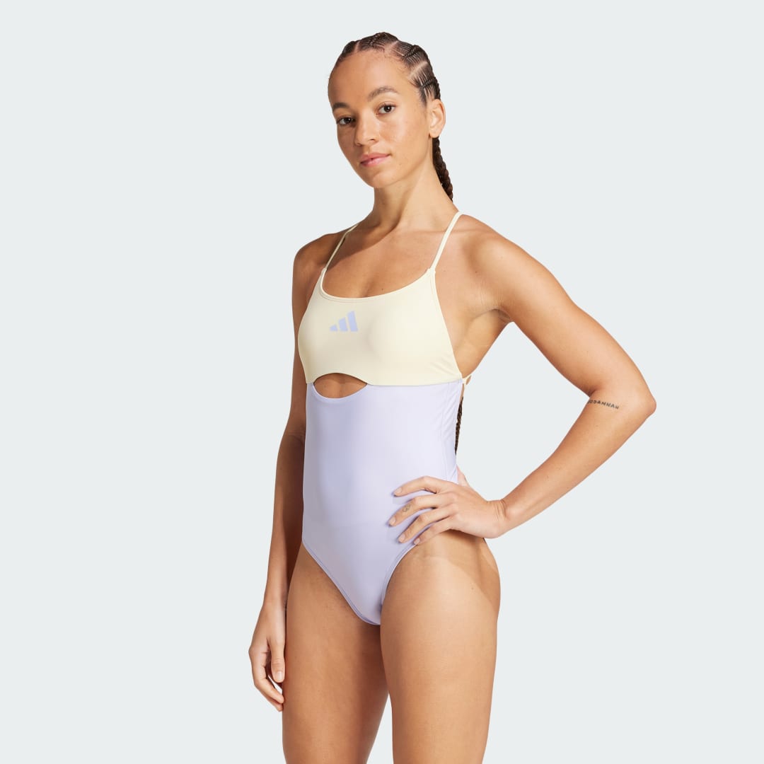 Badetøj adidas Performance Padded Colorblock X-Back One Piece Swimsuit Lilla | JE4370, 0