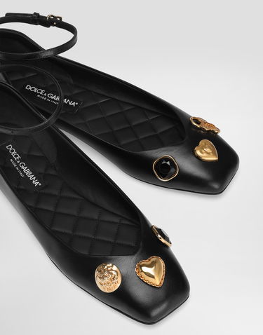 Tilbehør Dolce & Gabbana Dolce & Gabbana Leather Ballet Flats with Embroidered Detail Sort | CB0269AO03380999, 3