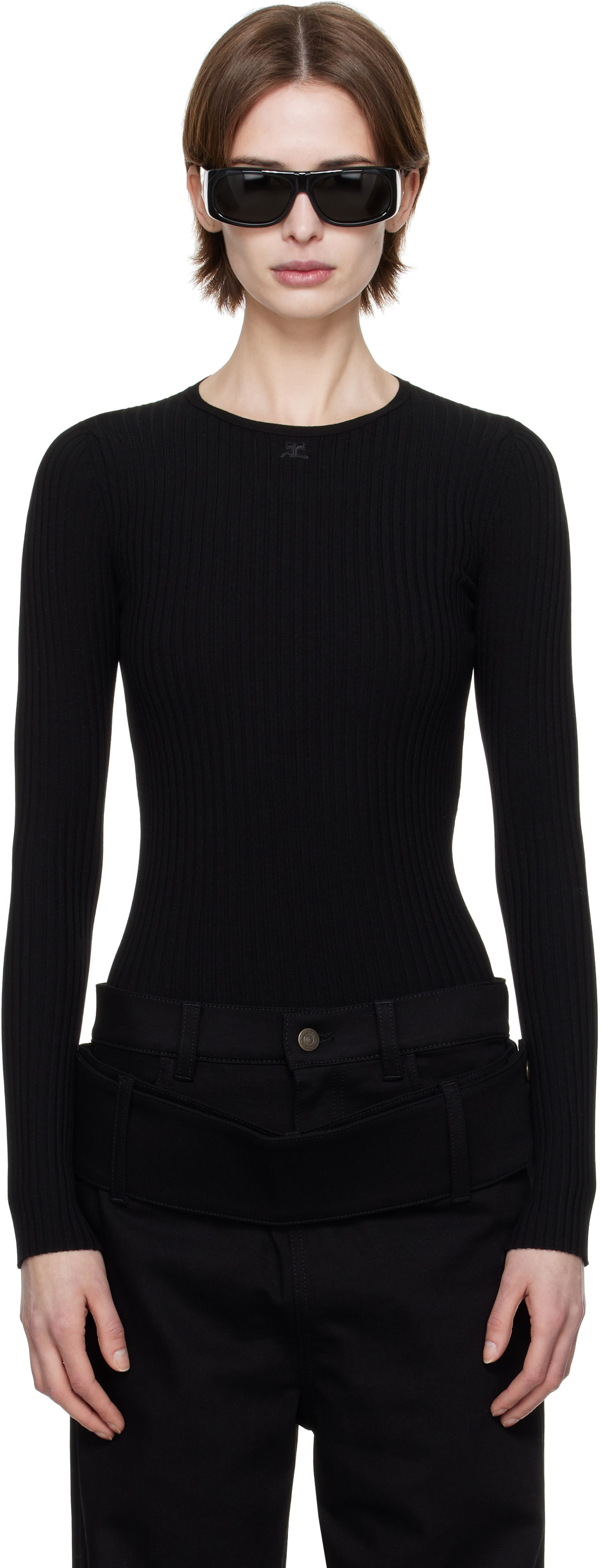 Sweater Courrèges Courrèges Knitted Ribbed Sweater Sort | 125MPU105FI0001, 0