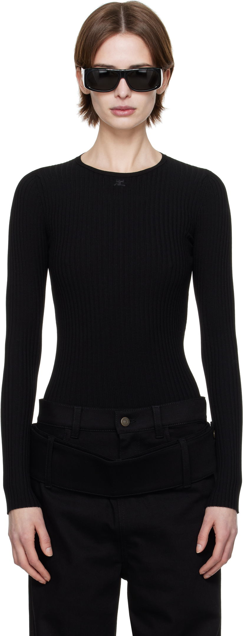 Sweater Courrèges Courrèges Knitted Ribbed Sweater Sort | 125MPU105FI0001