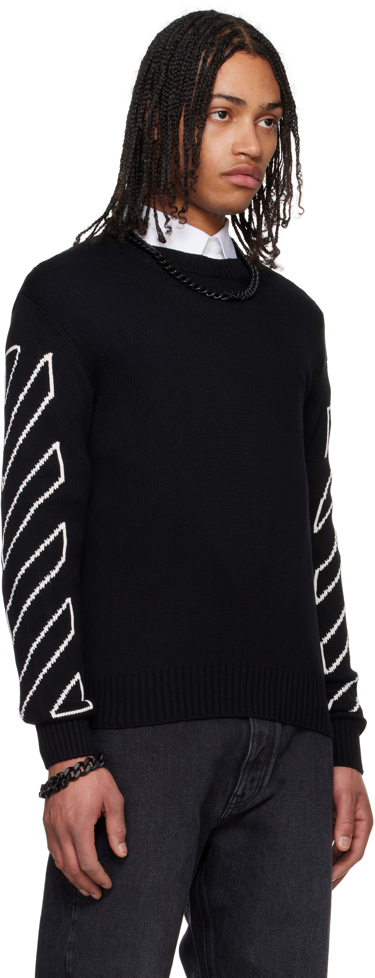 Sweater Off-White Off-White Diagonal Outline Knit Sweater Sort | OMHE087C99KNI0021061, 1
