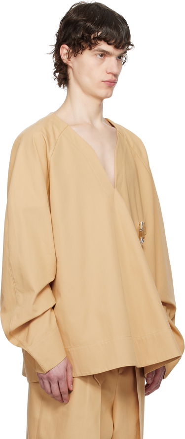 Skjorte JW Anderson JW Anderson Oversized V-Neck Gathered Sleeve Top Beige | TP0348-PG1713, 1