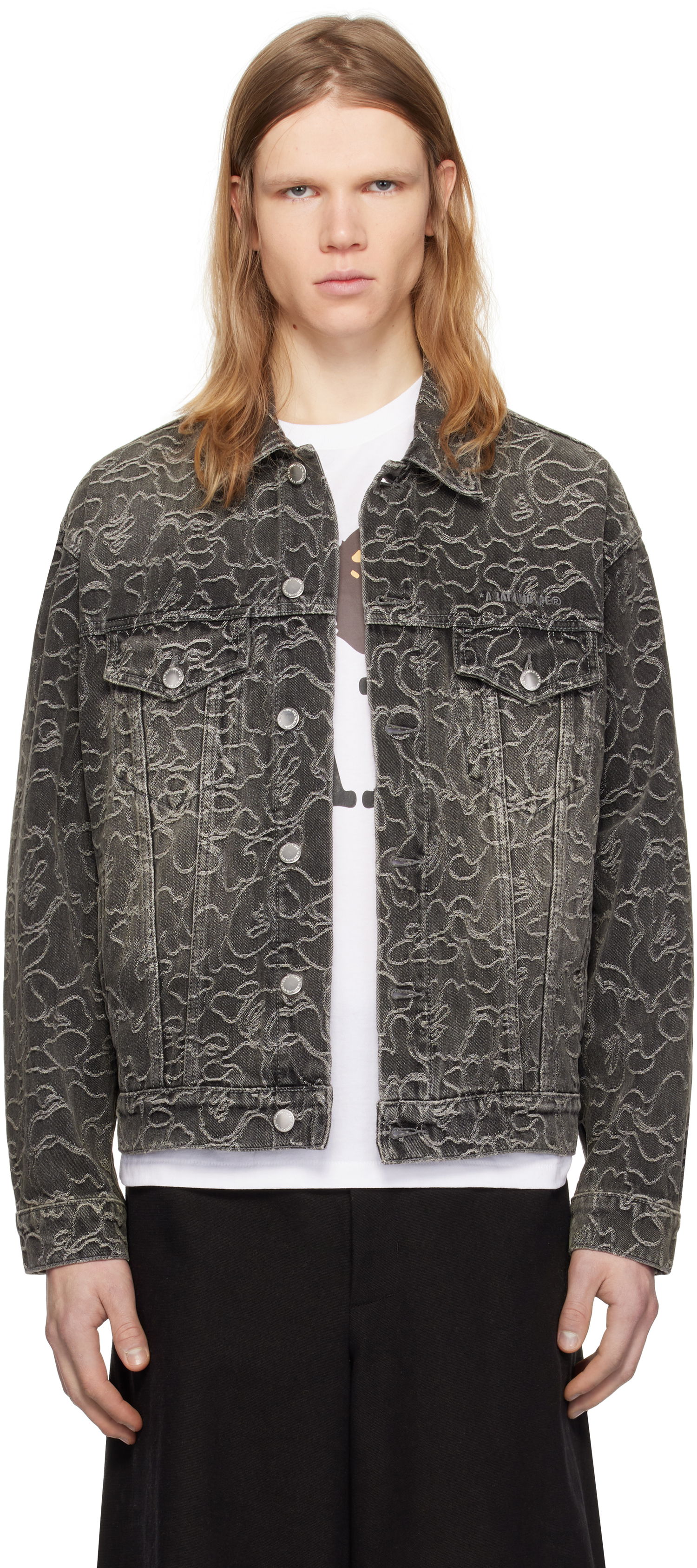 Bomberjakke BAPE Line Camo Jacquard Denim Jacket Sort | 001LJK801326M, 0