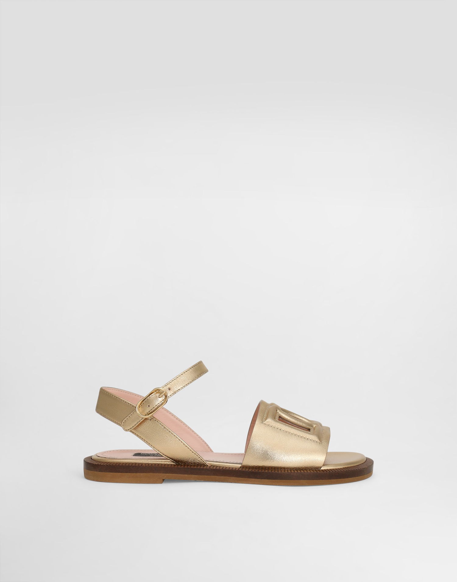 Tilbehør Dolce & Gabbana Dolce & Gabbana Calfskin Sandals With Cut-Out DG Logo Metalisk | D11308A12538H944, 0