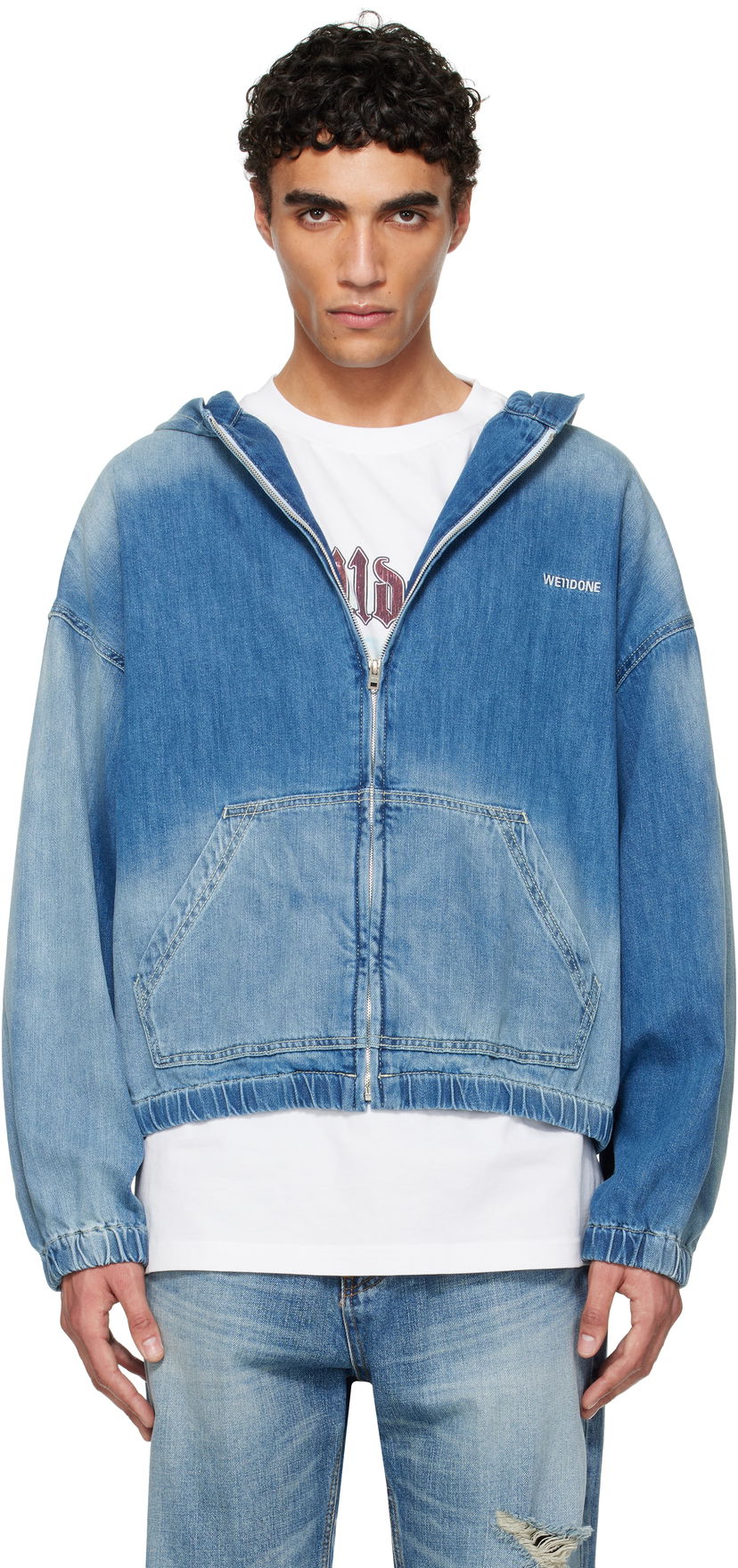 Jakke We11done We11done Zip-Up Denim Hoodie Blå | WD-DJ1-25-317-U-BL