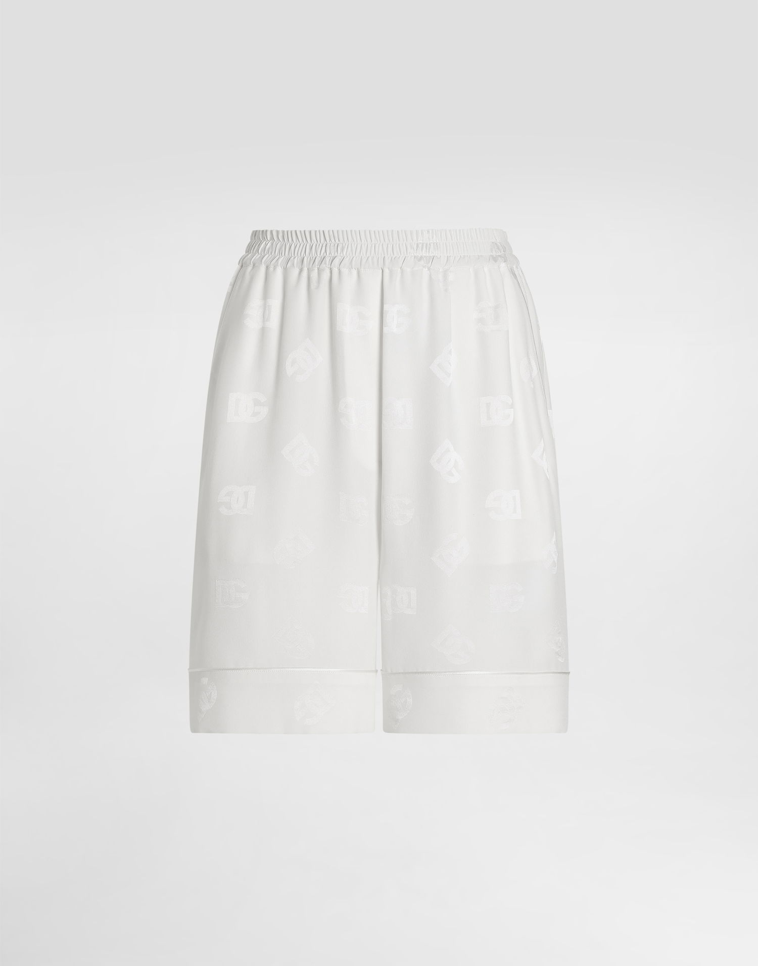 Shorts Dolce & Gabbana Dolce & Gabbana Silk Satin Bermuda Shorts With All-over DG Logo Hvid | FTAM7TFJ1JOW0001, 0