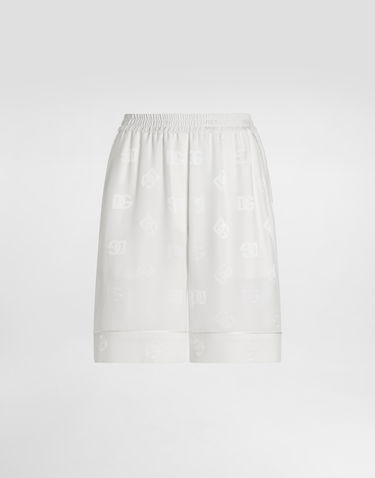 Shorts Dolce & Gabbana Dolce & Gabbana Silk Satin Bermuda Shorts With All-over DG Logo Hvid | FTAM7TFJ1JOW0001, 0