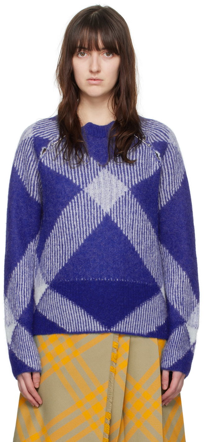 Sweater Burberry Check Sweater Blå | 8076250