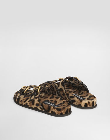 Tilbehør Dolce & Gabbana Dolce & Gabbana Velvet Animal Print Sliders Brun | CQ0632A6L97HY13M, 2