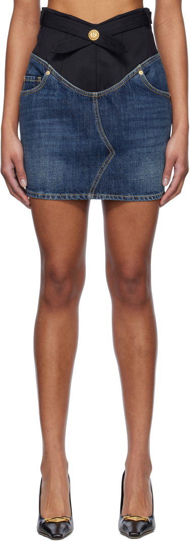 Nederdel Balmain Balmain Crêpe and Denim Miniskirt Blå | EF1LBA56DF25, 0