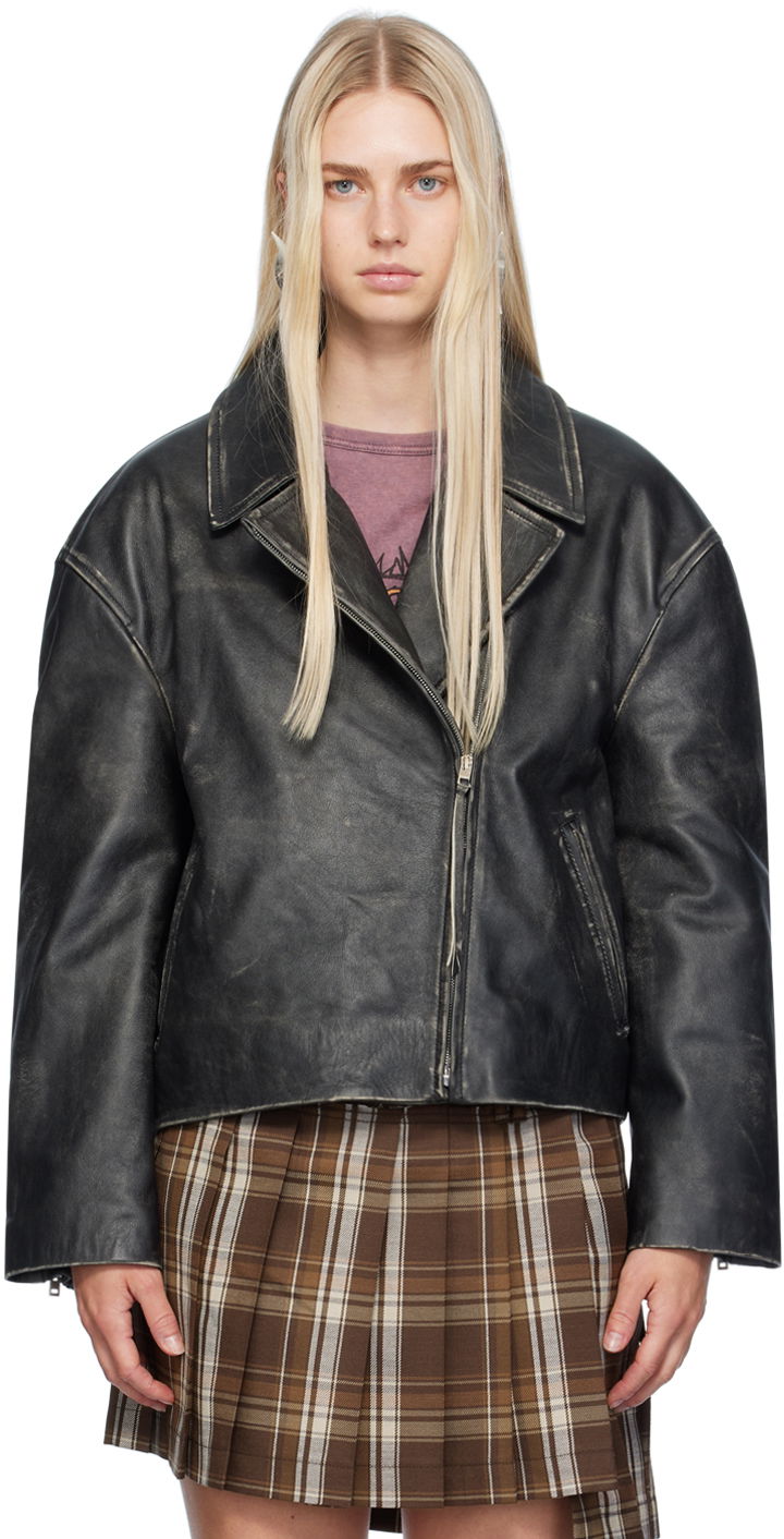 Jakke Acne Studios Studios Distressed Leather Jacket Sort | A70183-