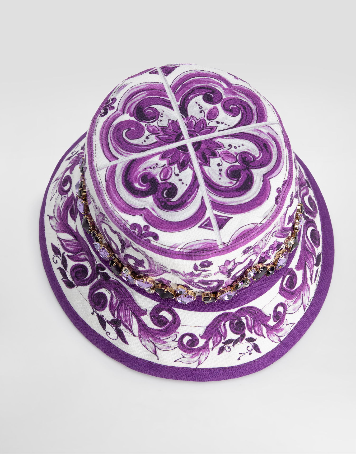 Hat Dolce & Gabbana Dolce & Gabbana Majolica-Print Bucket Hat with Jewels Lilla | FH671ZFPFSUIP3TN, 1