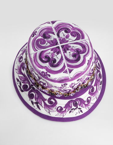 Hat Dolce & Gabbana Dolce & Gabbana Majolica-Print Bucket Hat with Jewels Lilla | FH671ZFPFSUIP3TN, 1