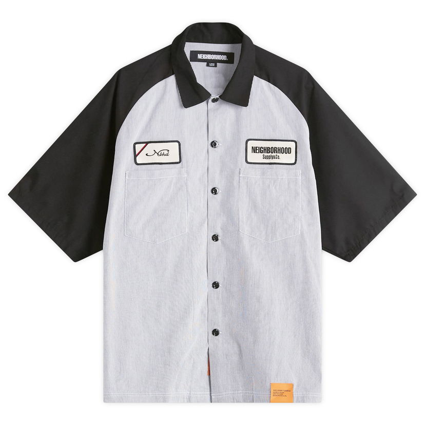 Skjorte Neighborhood Neighborhood Classic Stripe Short Sleeve Work Shirt, Size Large Hvid | 251TSNH-SHM04-BLK