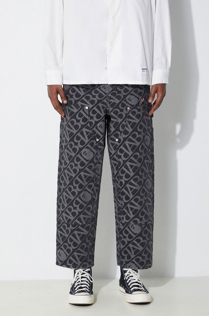 Cargo bukser BAPE A Bathing Ape Metal One Point Double Knee Denim Work Pants Sort | 1J80150052