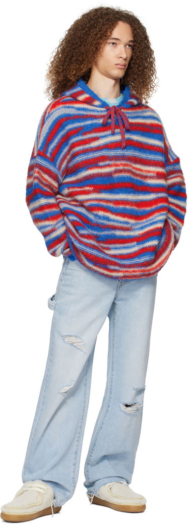 Sweater ERL ERL Striped Knit Hoodie Rød | ERL07N015, 3