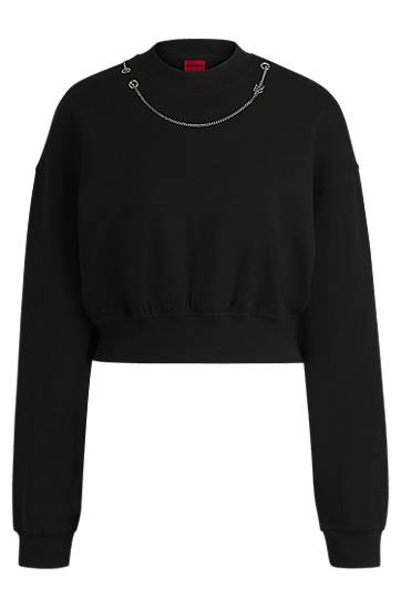 Sweater BOSS Cropped Sweatshirt with Detachable Chain Sort | 50530446